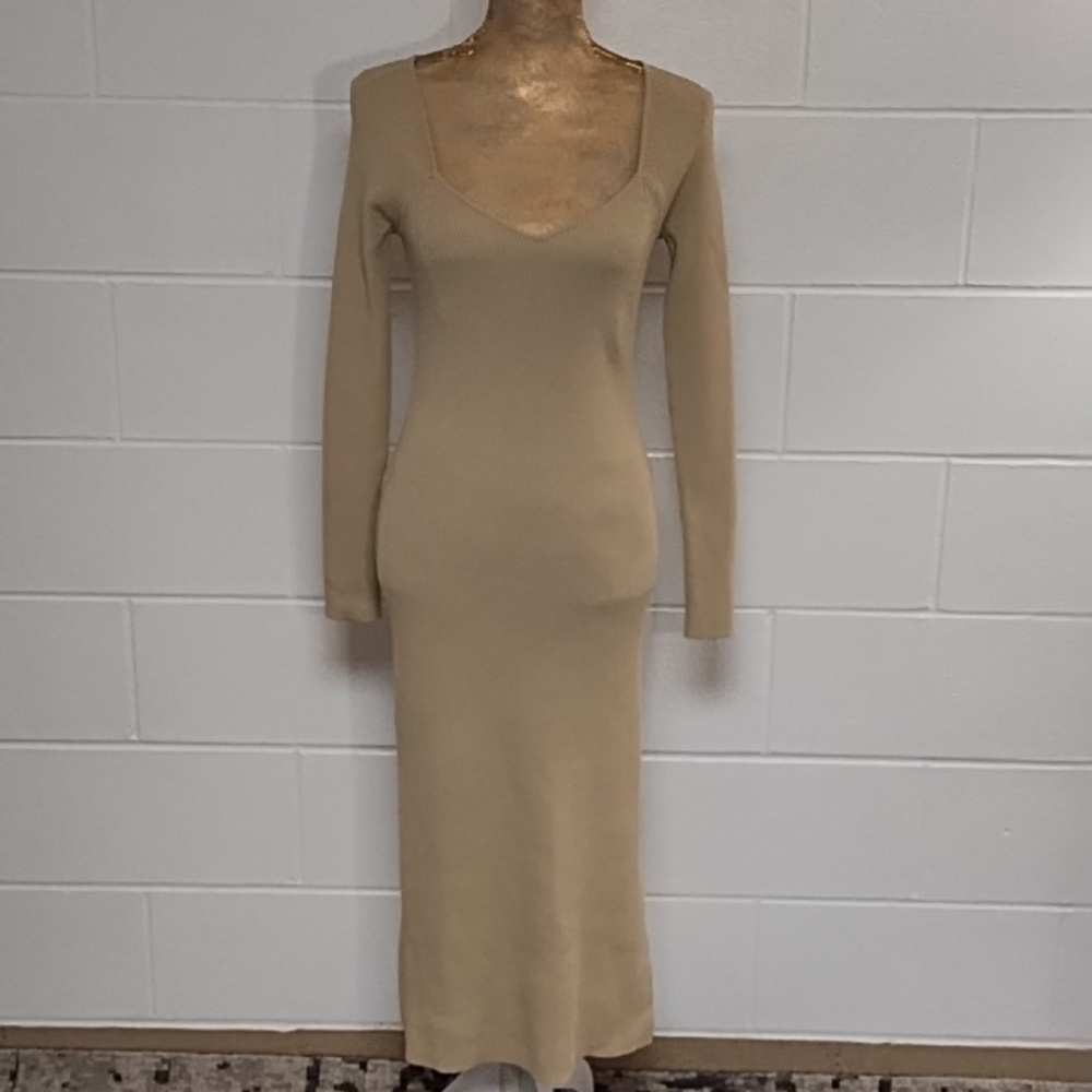 The Drop Small Body Con Super Stretchy Long Straight Dress Tan Capsule Wardrobe